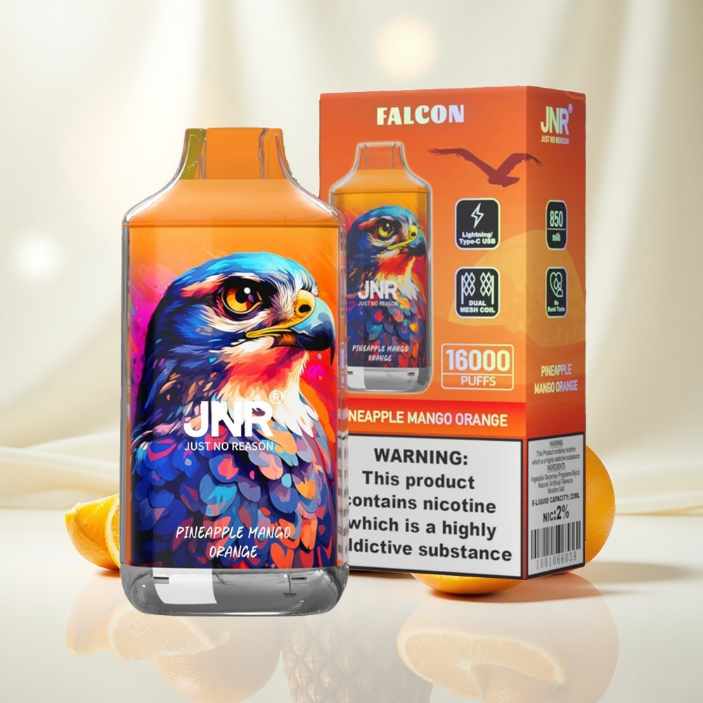 Ananass-Mango-Apelsin JNR Falcon 16000 Puffs 22ml Dual Mesh Coil