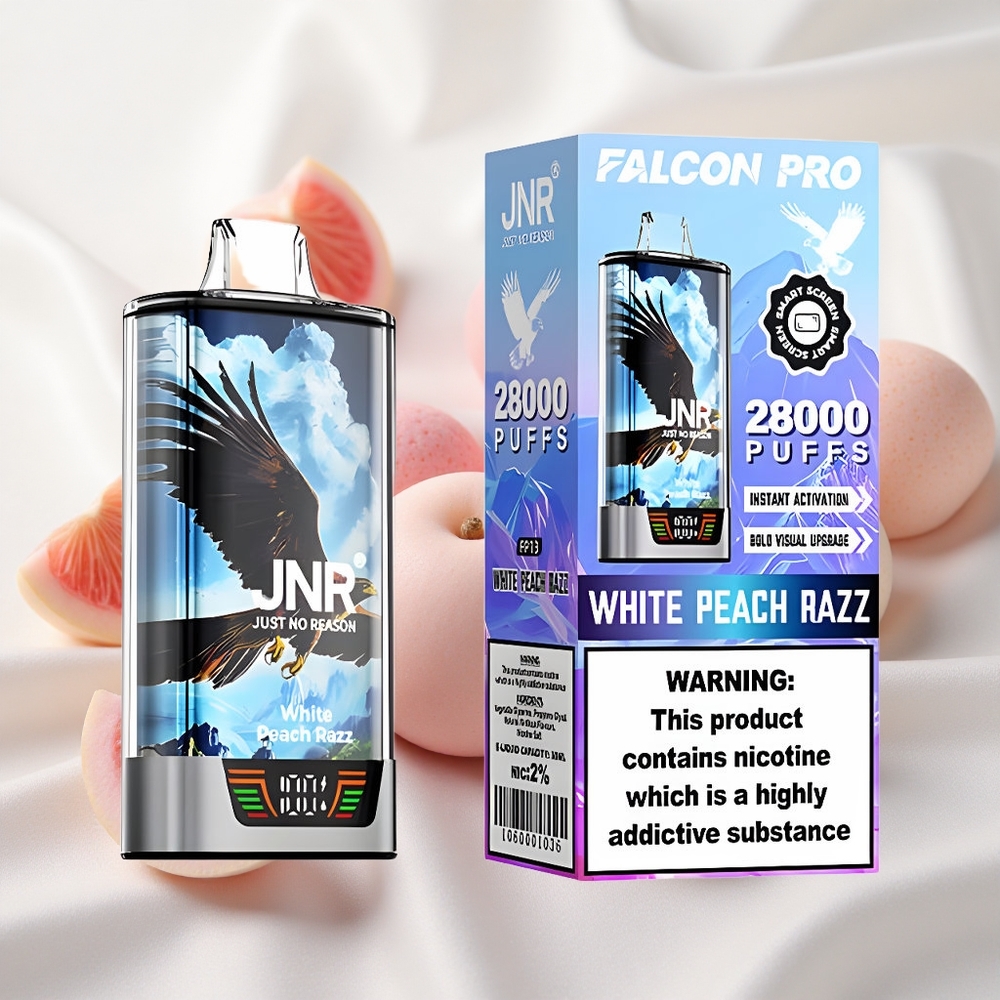 Valge virsik-murakas JNR Falcon Pro 28000 Ühekordne Vape 30ml eelnevalt täidetud mahutavusega