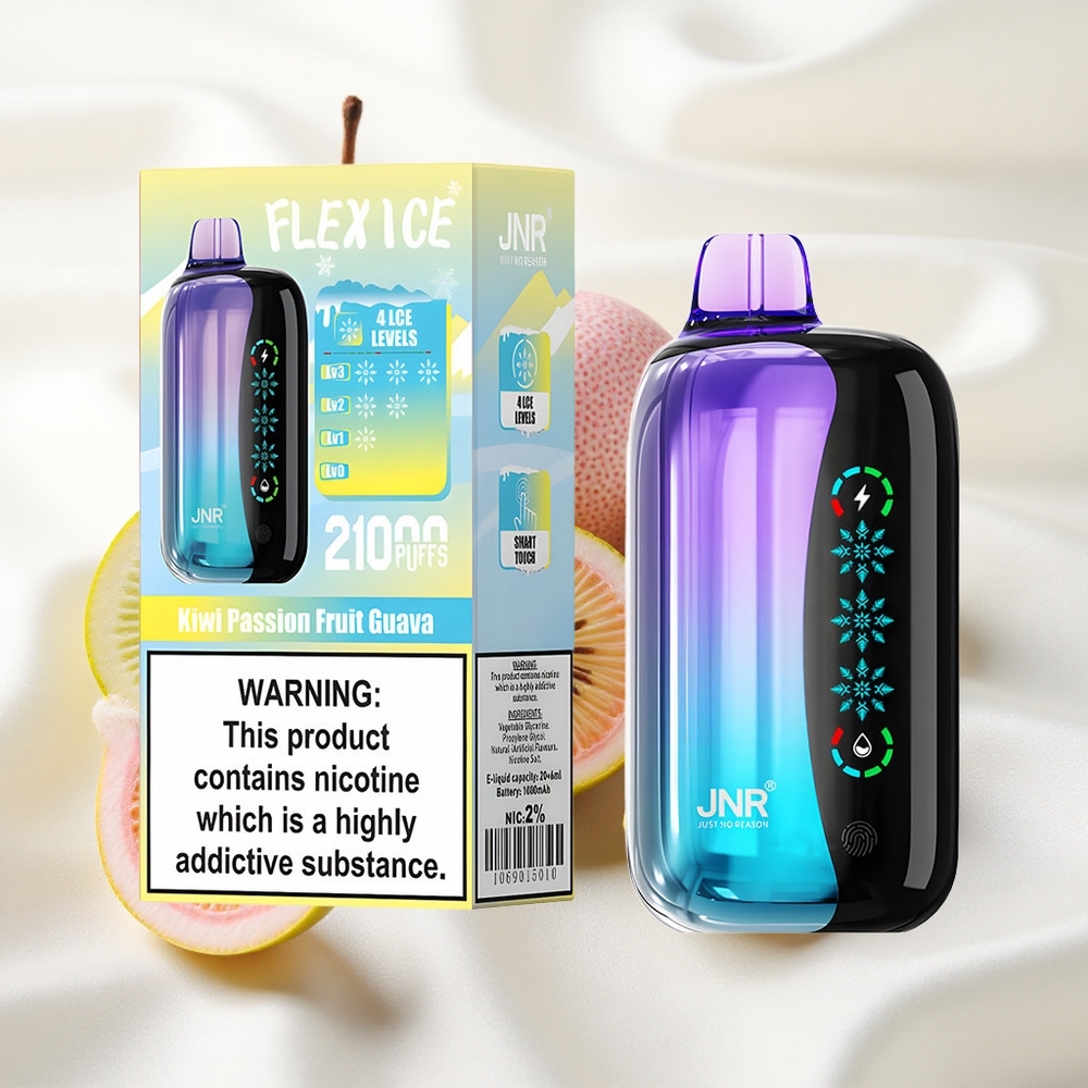Kivi-Maraku-Guava JNR Flex Ice 21000 Puffs Ühekordselt kasutatav vape jää reguleeritav 26ml e-vedelikuga
