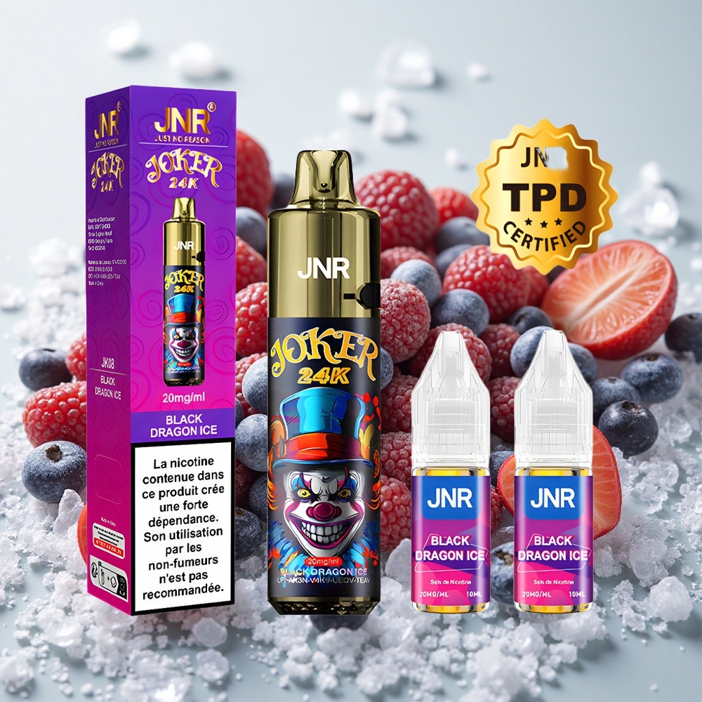 Must Jäädraakon JNR Joker 24K Puffs 2+10ml Taaskasutatav Paak
