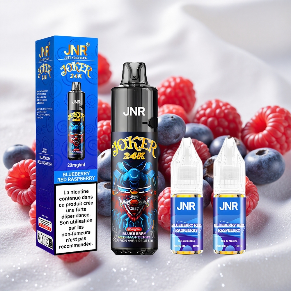 Mustika-Punane Vaarikas JNR Joker 24K Puffs Ühekordne Vape 800mAh aku ja 2+10ml täidetav Pod