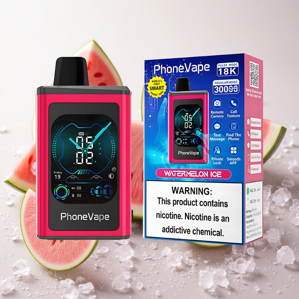 Arbuusi-Jää JNR PhoneVape 30000 sügamatutega Ühekordne Vape Täiskuva Ekraaniga