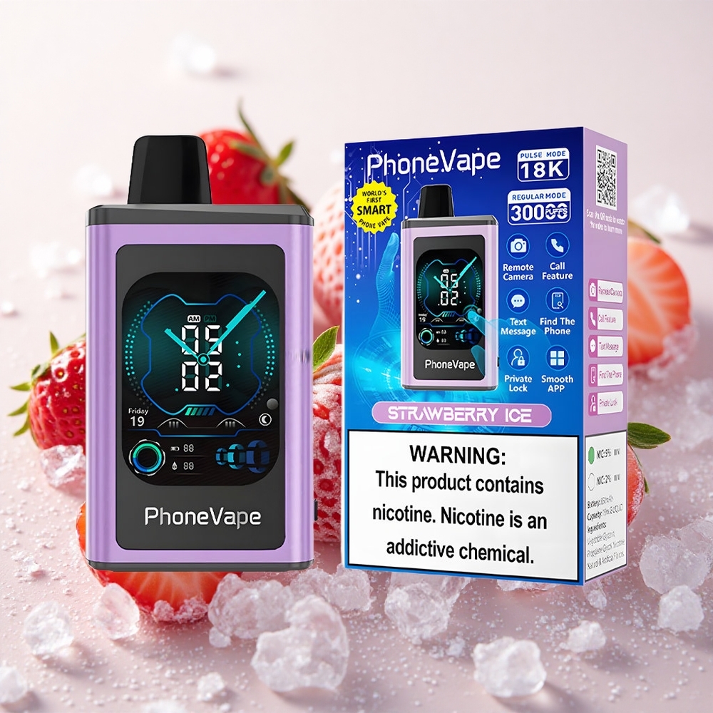 Maasika-Jää JNR PhoneVape 30000 sõmu Lahtivõetav Vape Täiskuva Ekraan