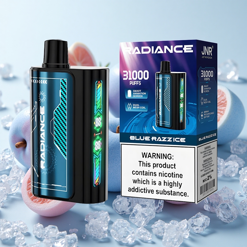 Sinine Rapsi Jää JNR Radiance 31000 Puffs Ühekordne Vape 950 mAh Laadimisega
