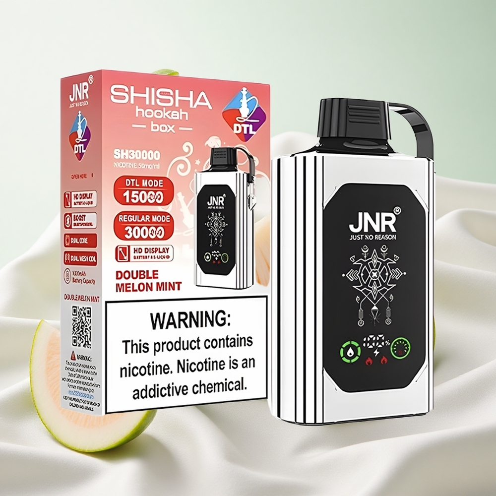 Kahekordne Melonipiparmint JNR Shisha Hookah Box 20500 Puffs Ühekordne Vape Dual Mesh Coil & Dual Core