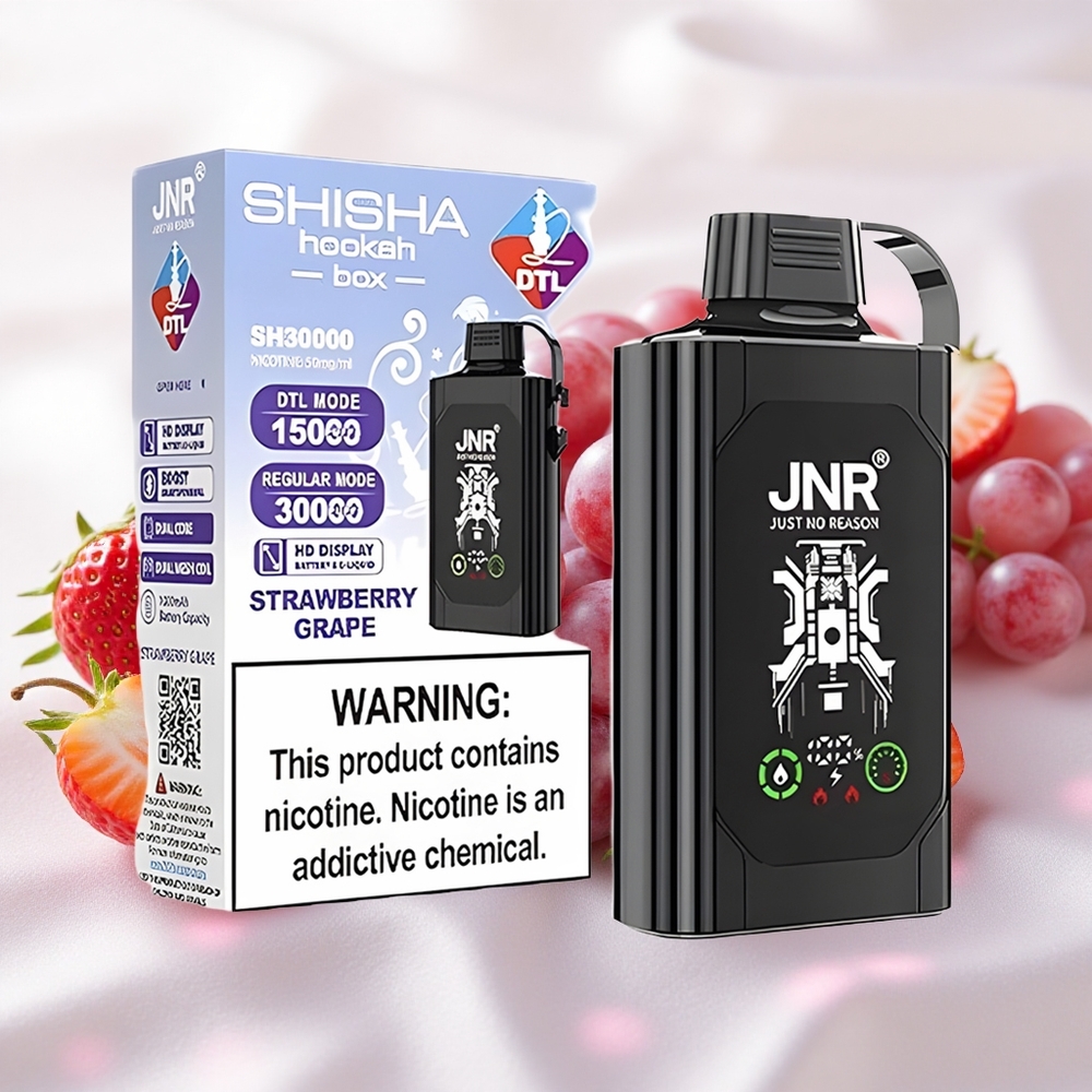 Maasika-Viinamari JNR Shisha Hookah Box 20500 Puffs Ühekordne Vape 25ml Kahetuumsed Südamikud