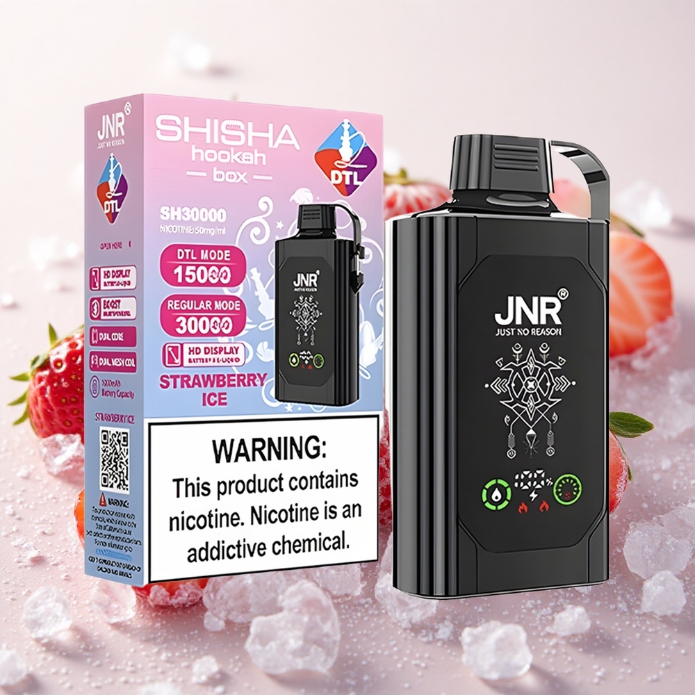 Maasikas-Jää JNR Shisha Hookah Box 20500 Puffs Ühekordne Aurutusmasin Kahekordse Võrguga Südamik, Tüüp-C Kiirlaadimine, 25ml Vedelikumaht
