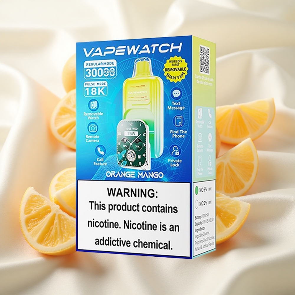 Apelsin-Mango JNR Vape Watch 30000 Puffs Ühekordne Vape Dual Mesh Coil