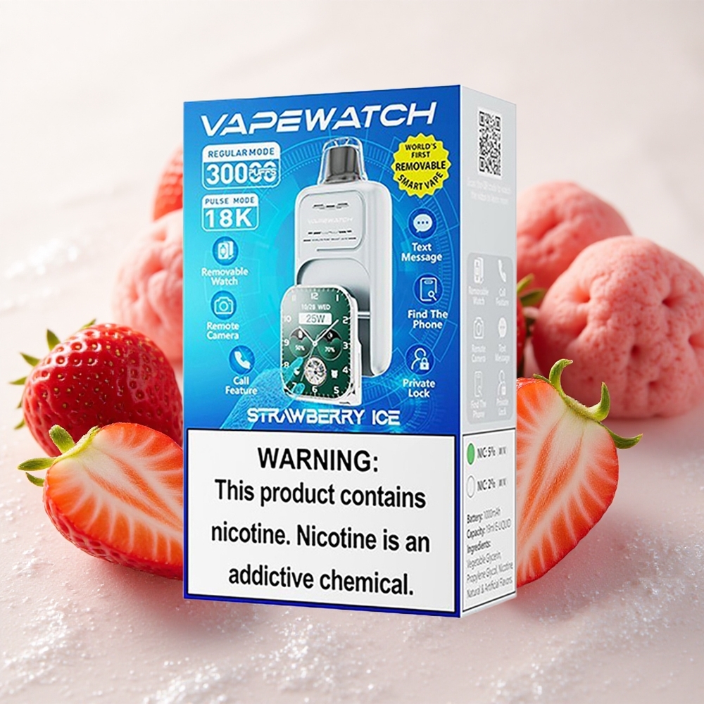 Maasika-Jää JNR Vape Watch 30000 Puffs 1000mAh Type-C Kiirlaadimine