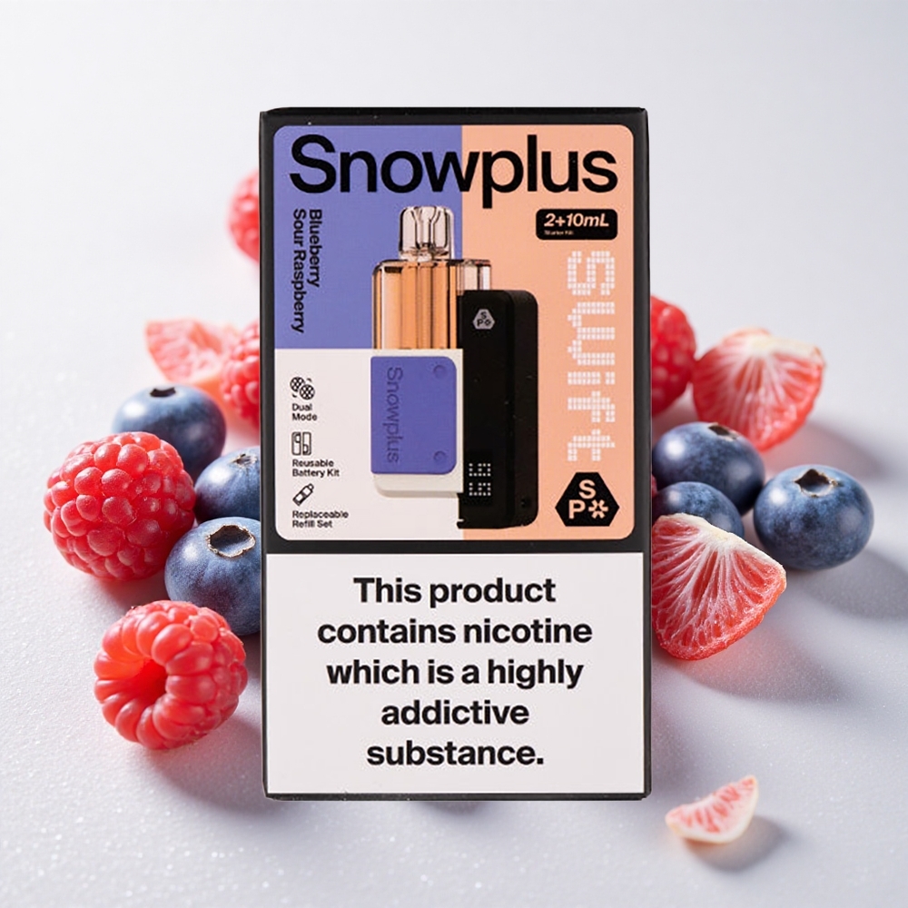Sinisekapse Mustika-Hapurabarberi Snowplus Swift 5000 Puffs Topeltvõrkküttega e-podikomplekt