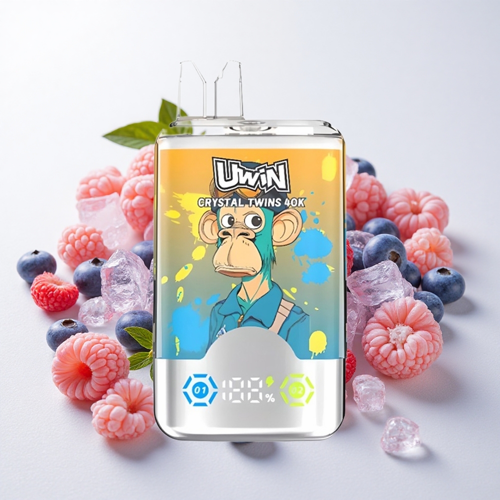 Mustika-Vaarik-Maasika Jää UWIN Kristall Kaksikud 40000 Puffi Taastetav 850mAh Type-C