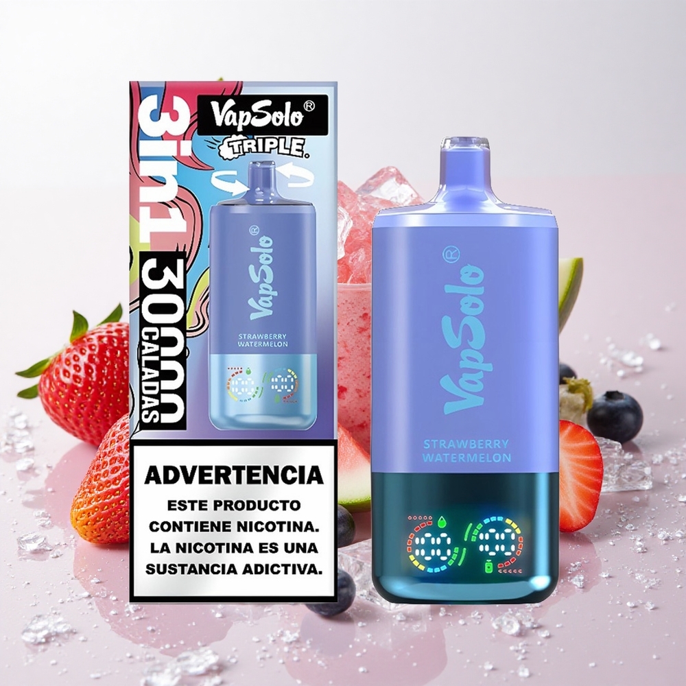 Maasika-Arbuusi-Ja Mõõkmarja Jää VapSolo Triple 3-suudmeline 30000 Sõõmu 40ml