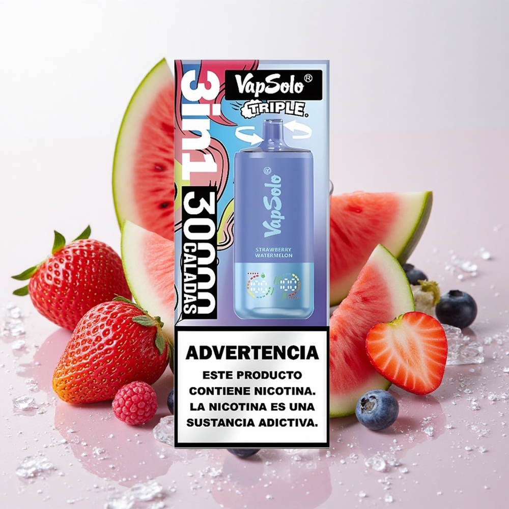 Maasika-Arbuusi-Ja Mõõkmarja Jää VapSolo Triple 3-suudmeline 30000 Sõõmu 40ml