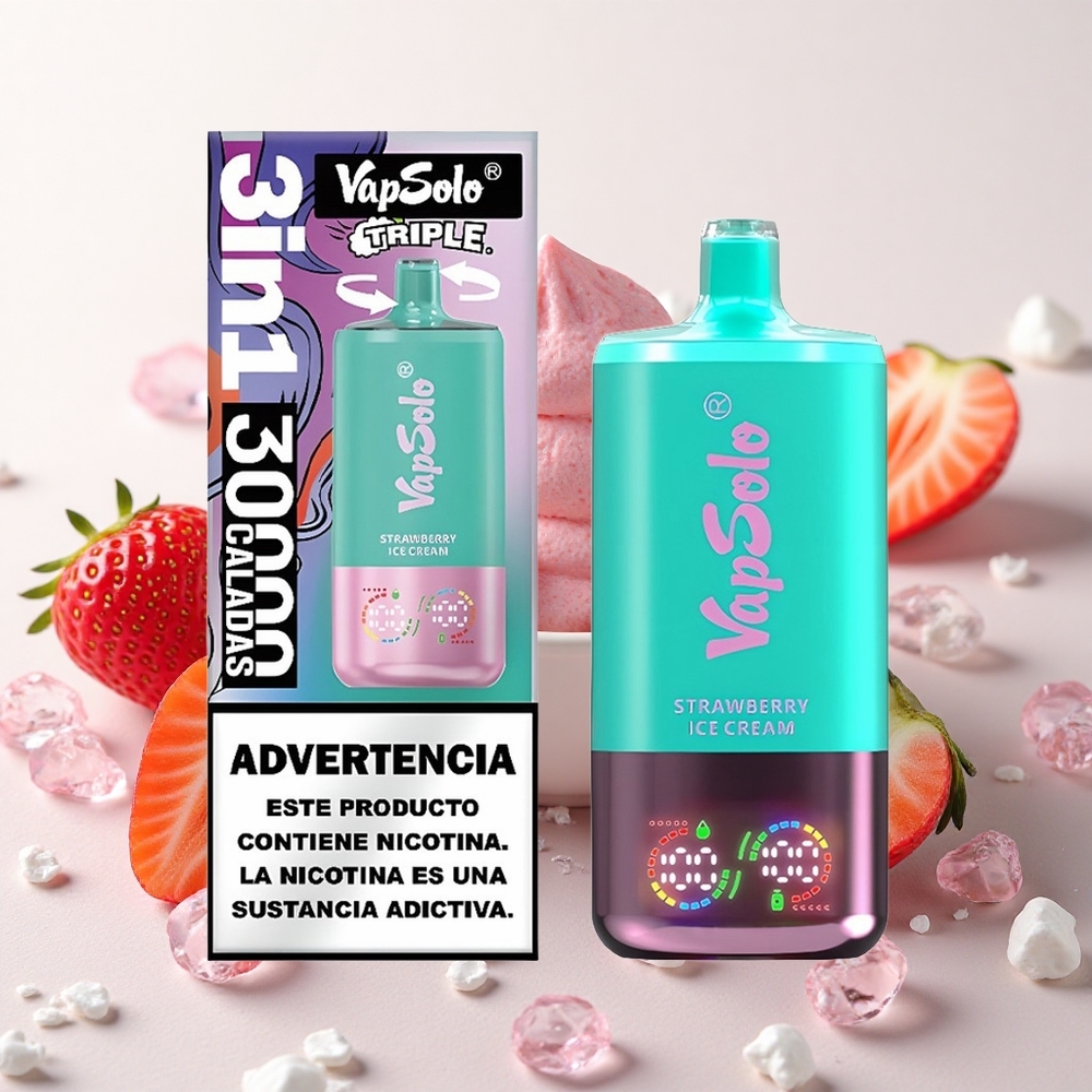 Maasika-jäätise VapSolo Triple 30000 Puffs 3-tankeline