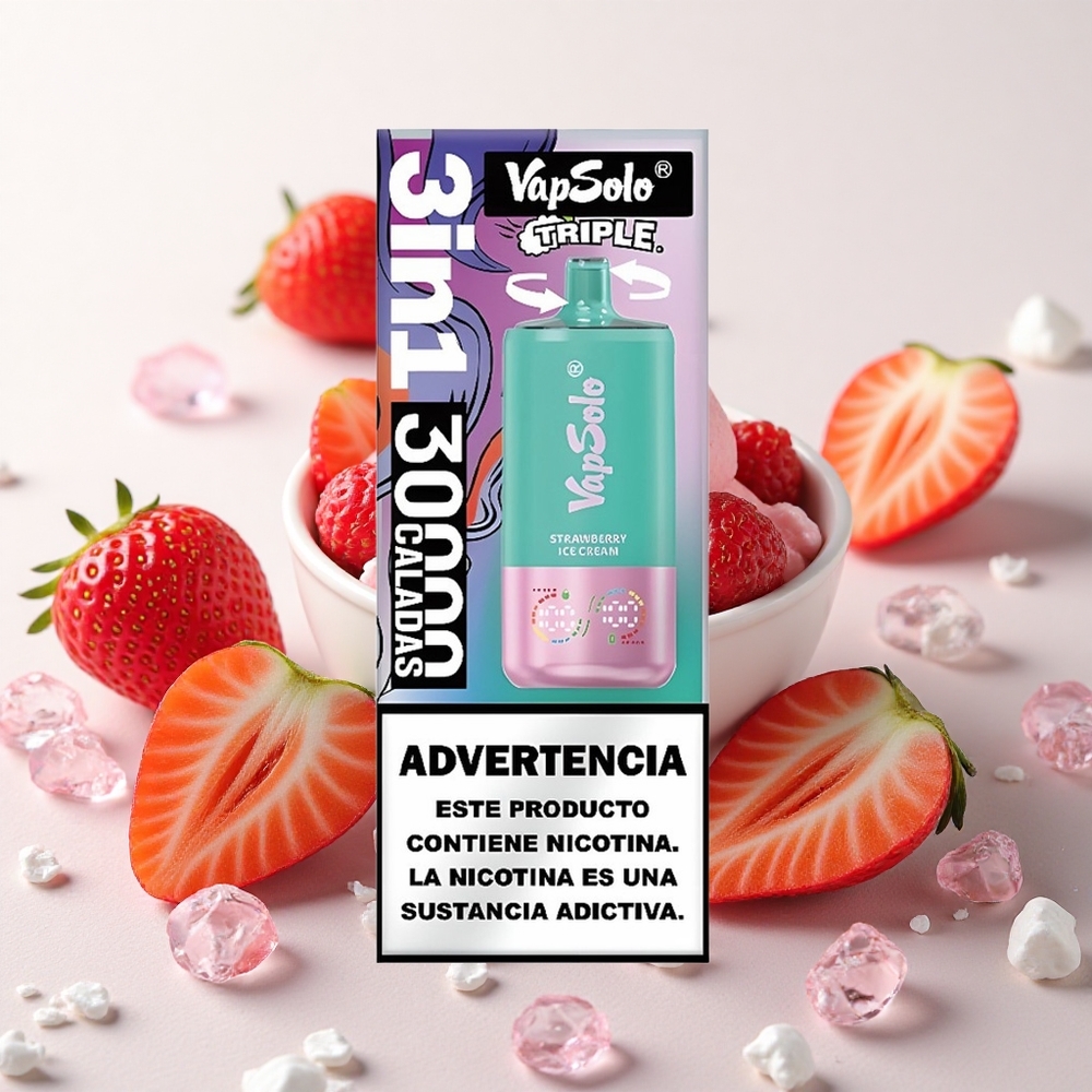 Maasika-jäätise VapSolo Triple 30000 Puffs 3-tankeline